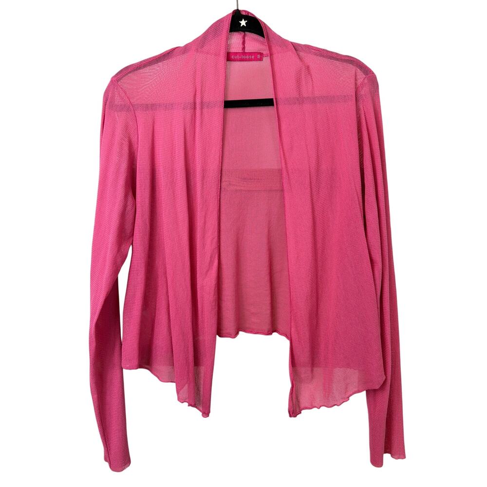 Cut Loose Pink Long Sleeve Open Front Knit Cotton Sweater Size M